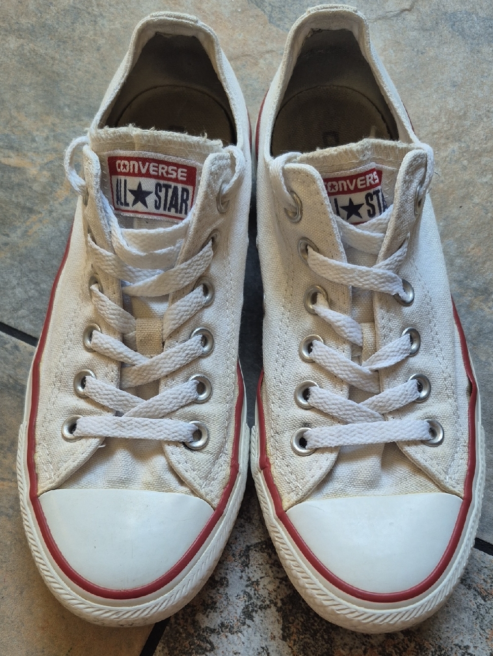 Converse Low Top Sneakers - White with Red Trim